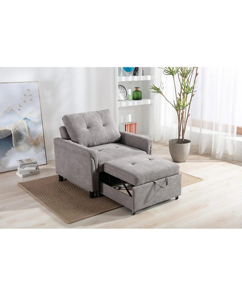 Homlux 35"W Gray Woven Convertible Armchair