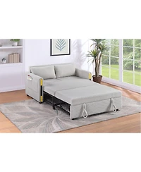 Homlux 55.5"W Beige Teddy Velvet Sleeper Loveseat with Dual-Pull Sleeper Design