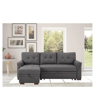 Homlux 84"W Dark Gray Linen Reversible Sleeper Sectional Sofa with Storage Chaise