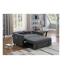 Homlux 56"W Dark Gray Linen Convertible Sleeper Loveseat with Side Pocket