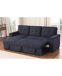 Homlux 84.5"W Dark Gray Woven Fabric Reversible Sleeper Sectional Sofa with Storage Chaise
