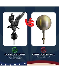 Yescom Bravery 20ft Eagle Topper Sectional Aluminum Flag Pole Kit with Solar Light Us Ball Top for Outside, Silver