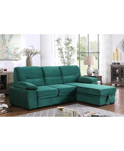 Homlux 97.5"W Green Velvet Fabric Reversible Sleeper Sectional Sofa Chaise