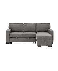 Homlux 86.5"W Dark Gray Fabric Reversible Sleeper Sectional with Storage Chaise Drop-Down Table 2 Cup Holders and 2 Usb Ports