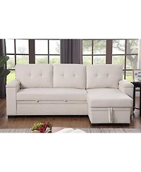 Homlux 84.5"W Beige Woven Fabric Reversible Sleeper Sectional Sofa with Storage Chaise