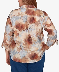 Alfred Dunner Plus Classic Textured Leaf Button Front Top