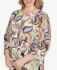 Alfred Dunner Plus Classic Abstract Scroll Split Neck Top