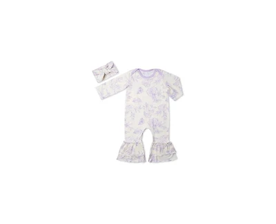 Baby Grey by Everly Girls Ruffle Long Sleeve Romper & Head Wrap Set