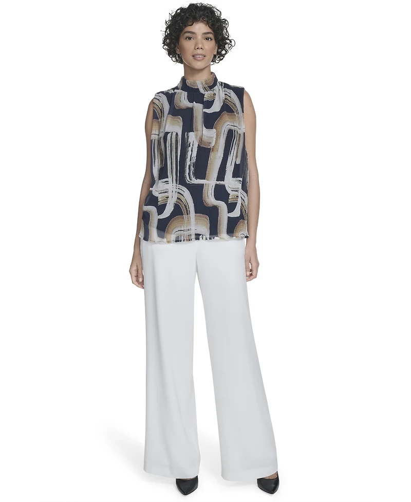 Calvin Klein Women's Printed Mock-Neck Sleeveless Blouse