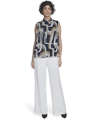 Calvin Klein Women's Printed Mock-Neck Sleeveless Blouse