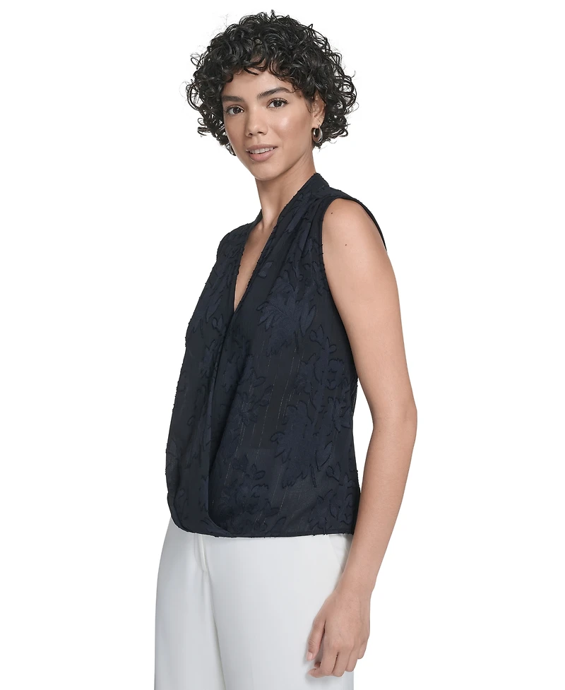 Calvin Klein Women's Floral Surplice-Neck Sleeveless Blouse