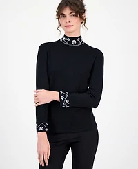 Anne Klein Women's Embellished Rhinestone-Detail Turtleneck Sweater