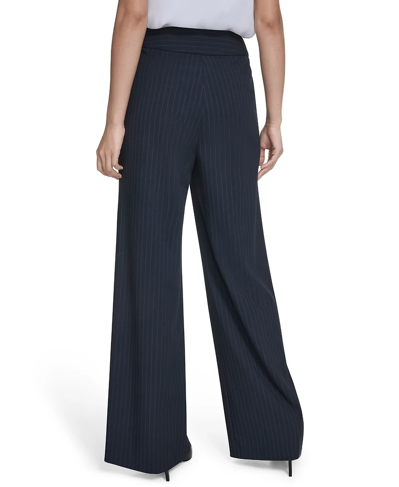 Calvin Klein Women's Pinstripe High-Rise Wide-Leg Pants