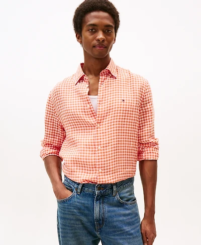 Tommy Hilfiger Men's 100% Linen Gingham Button Up Shirt