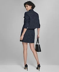 Calvin Klein Womens Boucle Cropped Long Sleeve Jacket Tweed Skirt Ribbed Short Sleeve Sweater