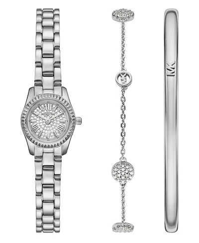 Michael Kors Women's Lexington Three-Hand Silver-Tone Stainless Steel Watch, 19mm and Bracelet Gift Set