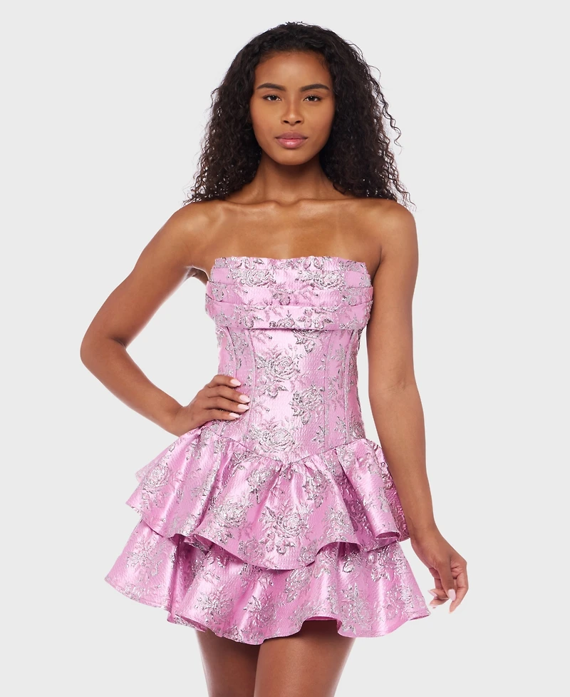 Alex & Sophia Juniors' Metallic Jacquard Short Fit Flare Dress