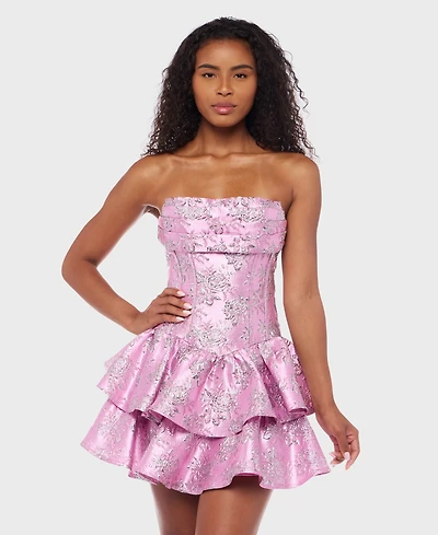 Alex & Sophia Juniors' Metallic Jacquard Short Fit Flare Dress