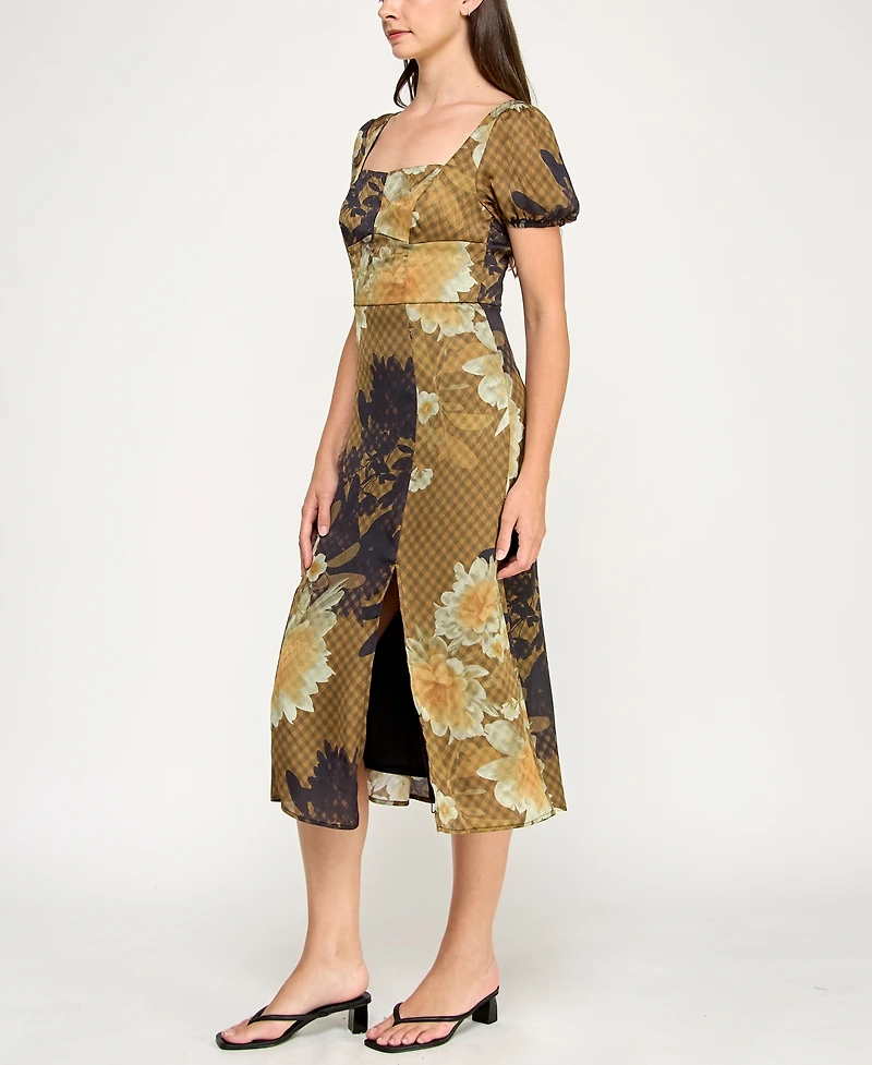 Bcx Juniors' Printed Square-Neck Midi Dress