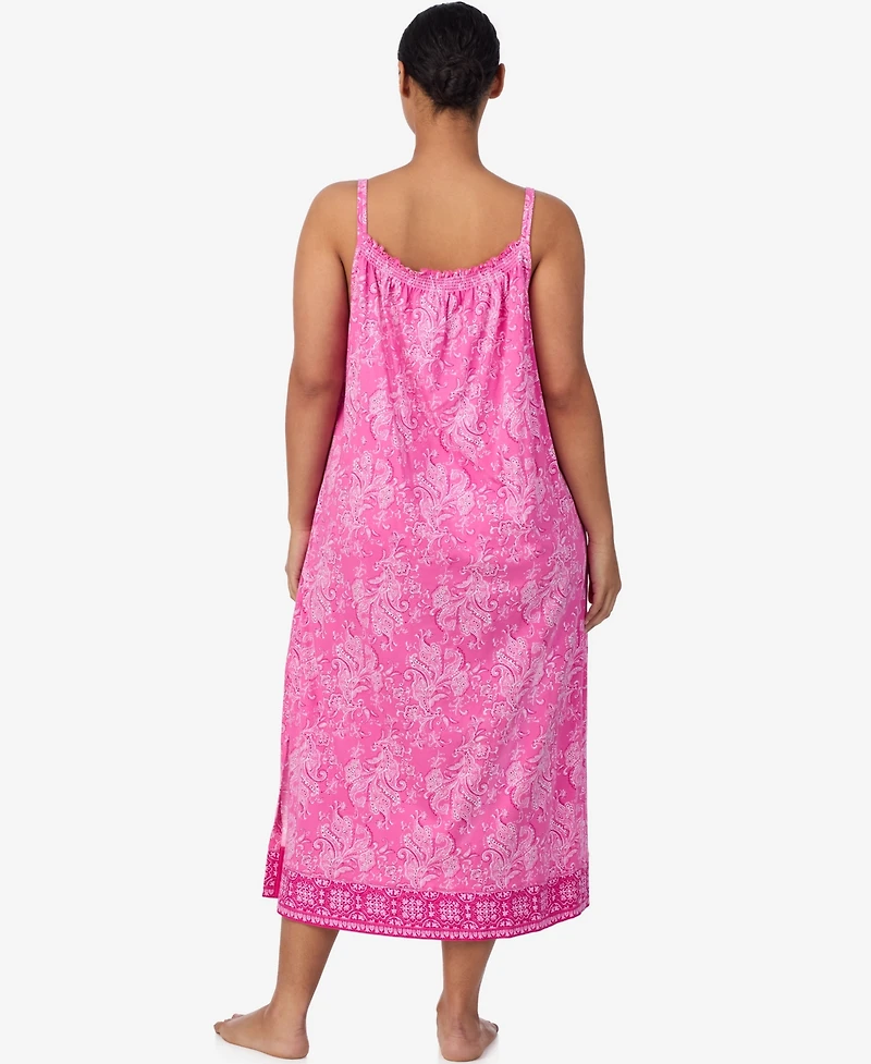 Lauren Ralph Plus Double Strap Smocked Neck Ballet Nightgown