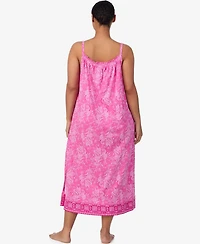Lauren Ralph Plus Double Strap Smocked Neck Ballet Nightgown