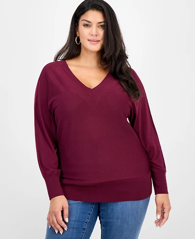 I.n.c. International Concepts Plus V-Neck Dolman-Sleeve Top, Created for Macy's