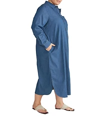 Universal Standard Plus Odeon Stretch Cotton Chambray Shirtdress