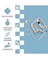 Teddy Boucle Adjustable H Harness Leash Walk Set with Poop Bag Pouch