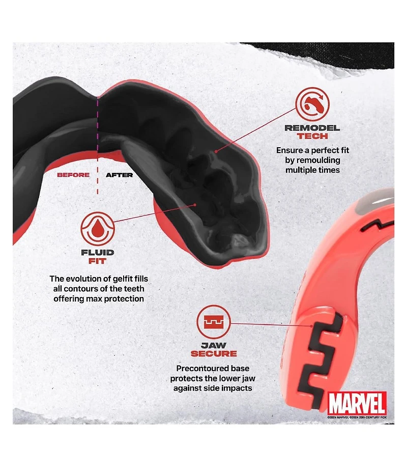SafeJawz Marvel Sports Mouthguard Dual Layer Premium Mouth Guard with Case for Basketball, Football, Mma, Hockey