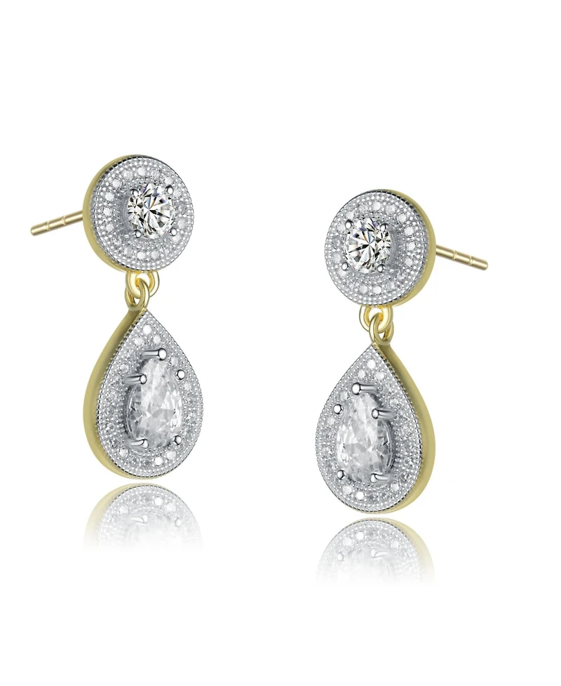 Genevive Sterling Silver Two-Tone with Clear Cubic Zirconia Teardrop Earrings
