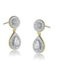 Genevive Sterling Silver Two-Tone with Clear Cubic Zirconia Teardrop Earrings