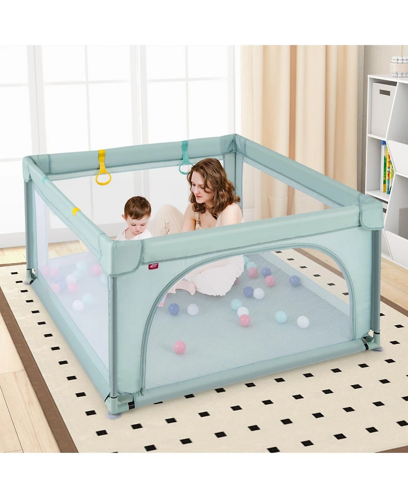 Gymax Toddler Playpen Large Activity Center w/ 50 Pcs Ocean Balls & 4 Pull Rings