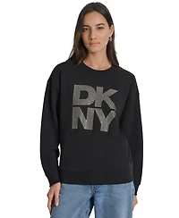 Dkny Jeans Women's Rhinestone Logo Cotton Crewneck Sweatshirt
