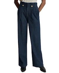 Dkny Jeans Women's Tab-Waist High Rise Wide Leg Cotton Denim Pants