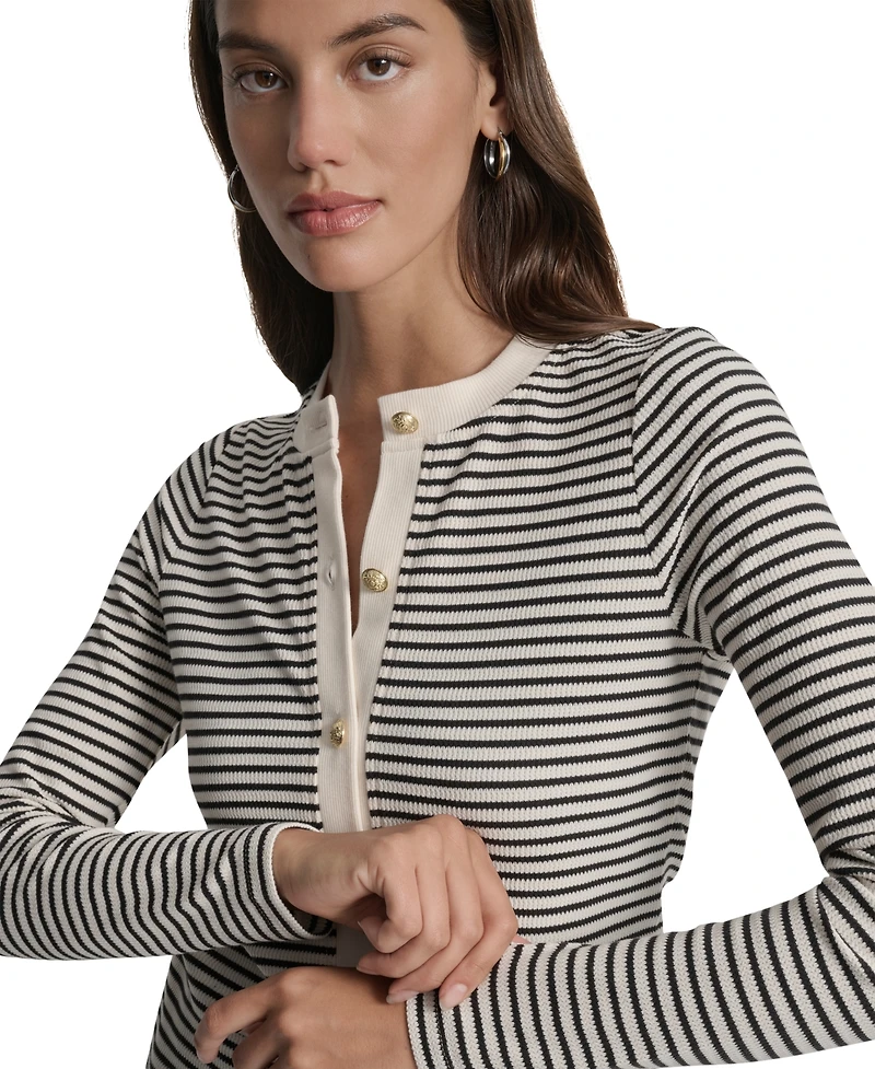 Dkny Jeans Women's Striped Button-Front Cardigan