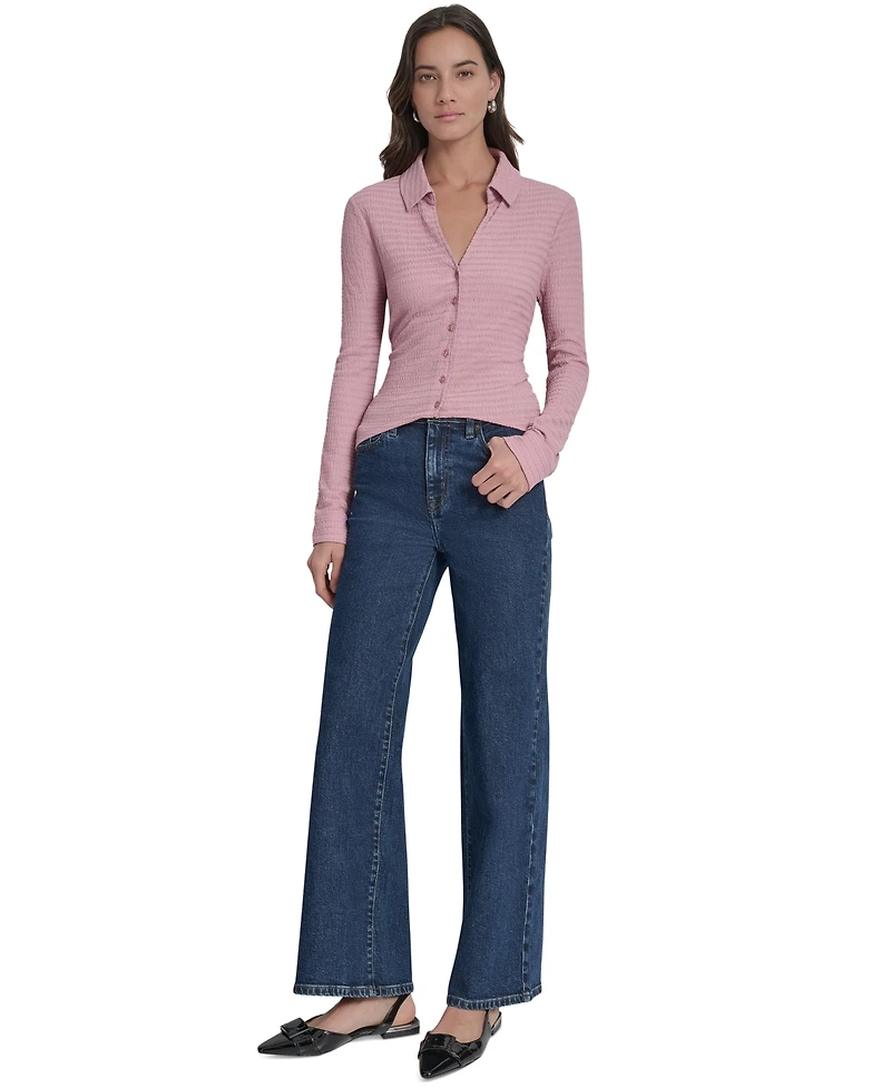Dkny Jeans Women's Textured Collared Button-Front Top