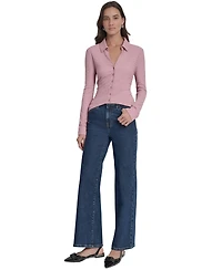 Dkny Jeans Women's Textured Collared Button-Front Top