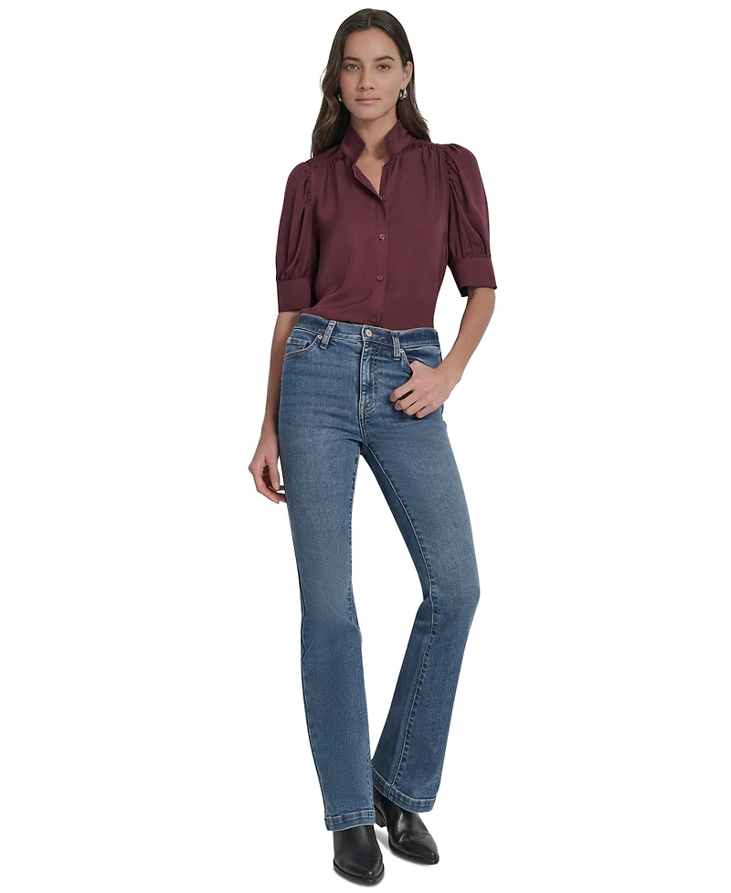 Dkny Jeans Women's Stand Collar Puff-Sleeve Shirt