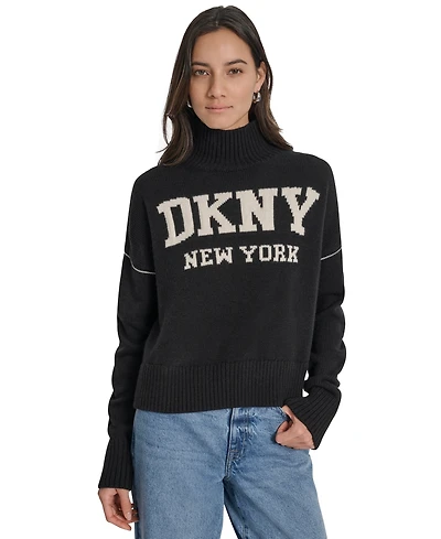 Dkny Jeans Women's Intarsia Logo Turtleneck Sweater