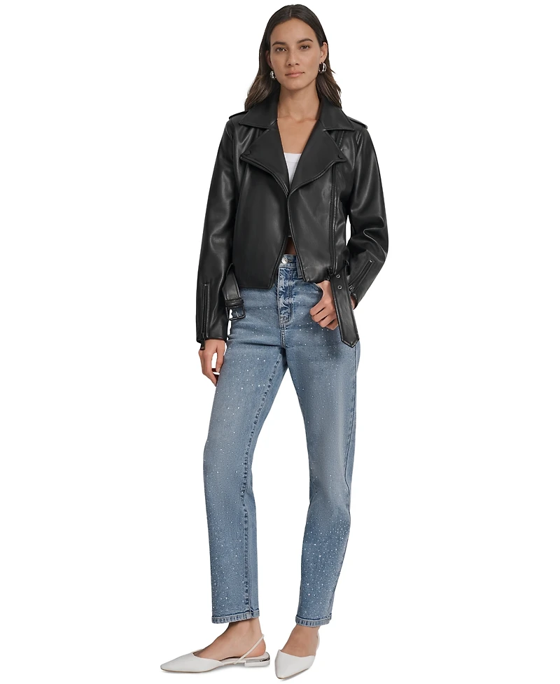 Dkny Jeans Women's Faux-Leather Moto Jacket - BLK