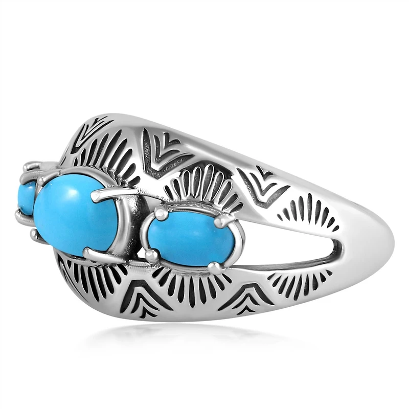 American West Jewelry Sterling Silver Sleeping Beauty Turquoise 3-Stone Oval Band Ring, 11