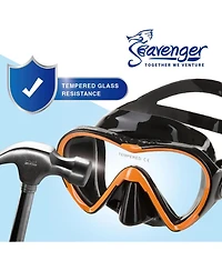 Seavenger Aviator Snorkeling Set: Single Window Mask, Snorkel, Fins & Bag - Black Silicone/Orange Xs/Xxs