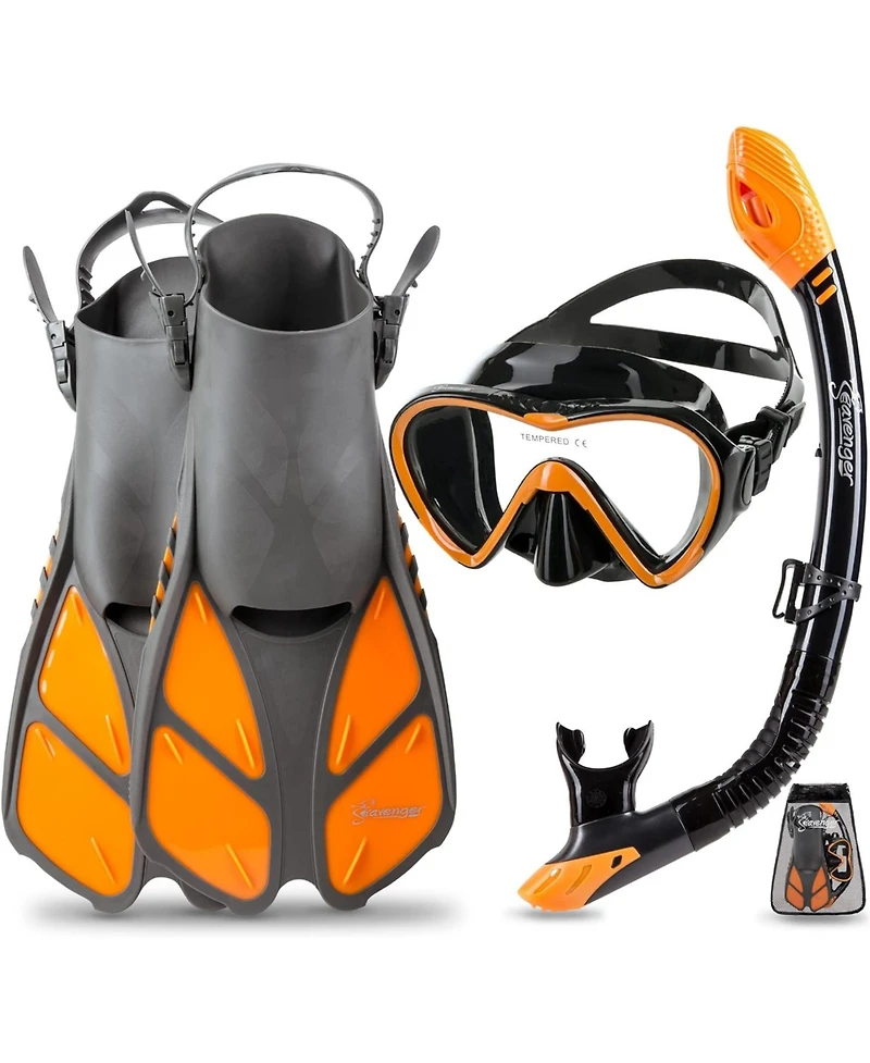 Seavenger Aviator Snorkeling Set: Single Window Mask, Snorkel, Fins & Bag