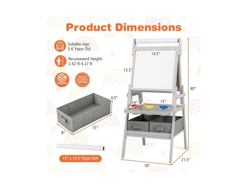 Akiudex 3-in-1 art easel for kids with magnetic chalkboard and whiteboard