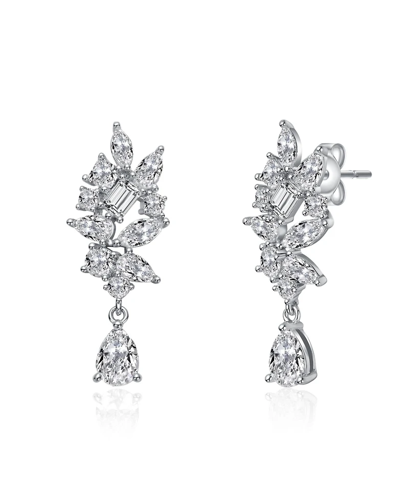 Rachel Glauber White Gold Plated with Clear Cubic Zirconia Marquise & Pear Shaped Clear Cubic Zirconia Dangling Earrings