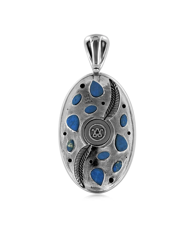 American West Jewelry Sterling Silver Denim Lapis Oval Leaf Pendant Enhancer