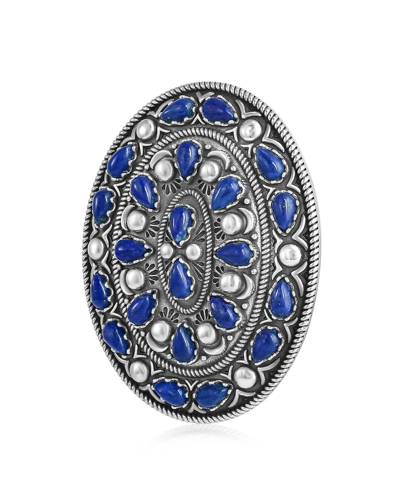 American West Jewelry Sterling Silver Lapis Cluster Gemstone Oval Pendant Enhancer