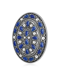 American West Jewelry Sterling Silver Lapis Cluster Gemstone Oval Pendant Enhancer