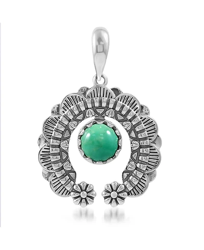 American West Jewelry Sterling Silver Green Turquoise Round Cut Naja Pendant Enhancer