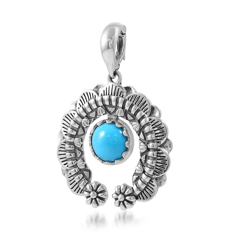 American West Jewelry Sterling Silver Sleeping Beauty Turquoise Round Cut Naja Pendant Enhancer